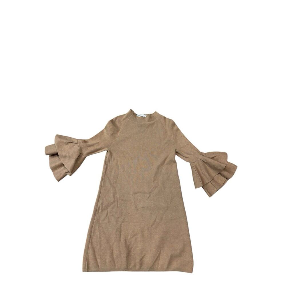Anthropologie‎ XS Claudette Metallic Ruffled Sparkly Gold Sweater Dress Holiday